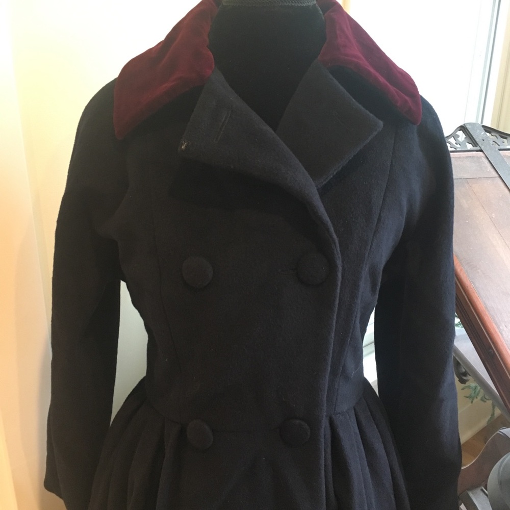 VINTAGE Carolyne Roehm for Sax 5th Avenue Navy Double Breasted Dress Coat - Picture 5 of 10